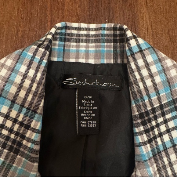 Seductions Size: S Y2K Vintage Blue White Plaid Form Fitting Button Blouse Top - Picture 6 of 8